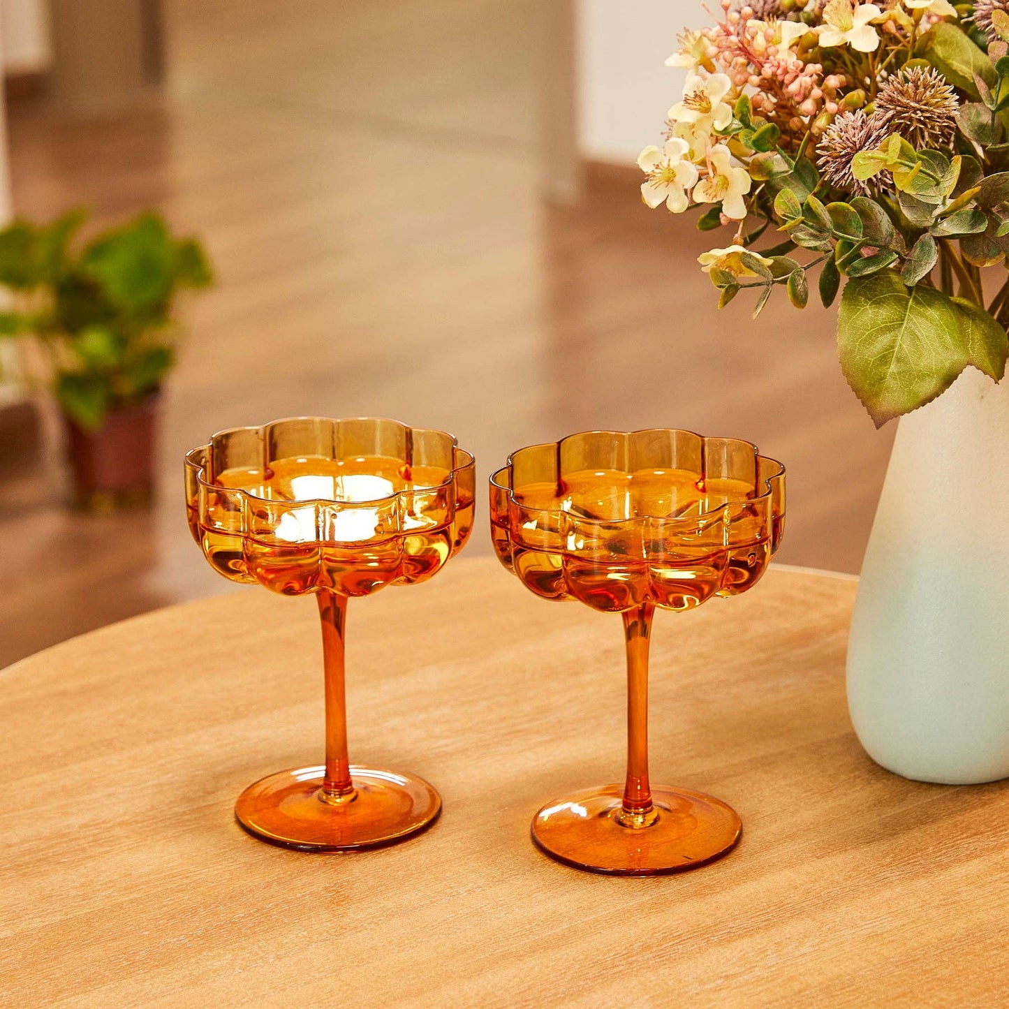 Elegant Flower Champagne & Cocktail Coupes - Amber