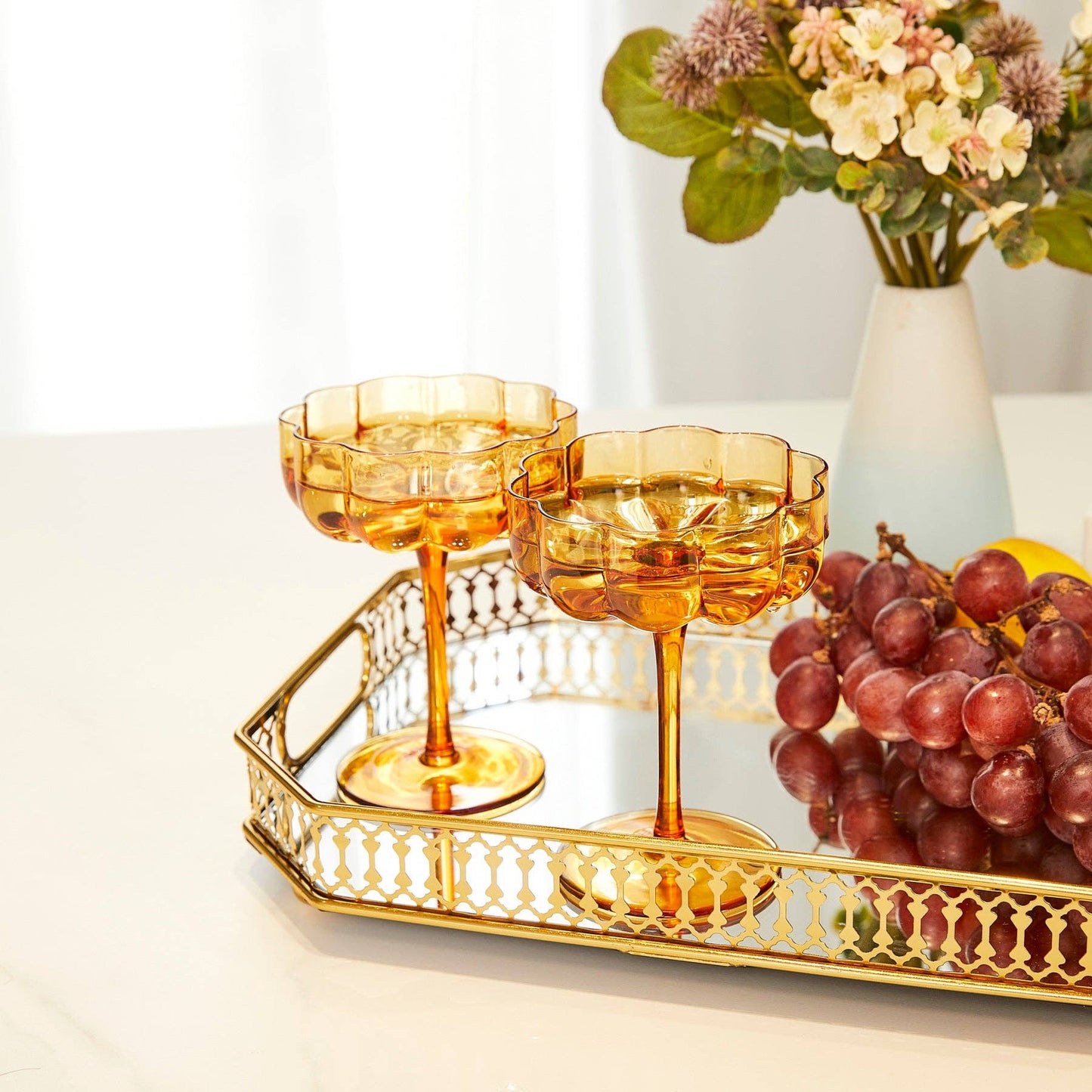 Elegant Flower Champagne & Cocktail Coupes - Amber