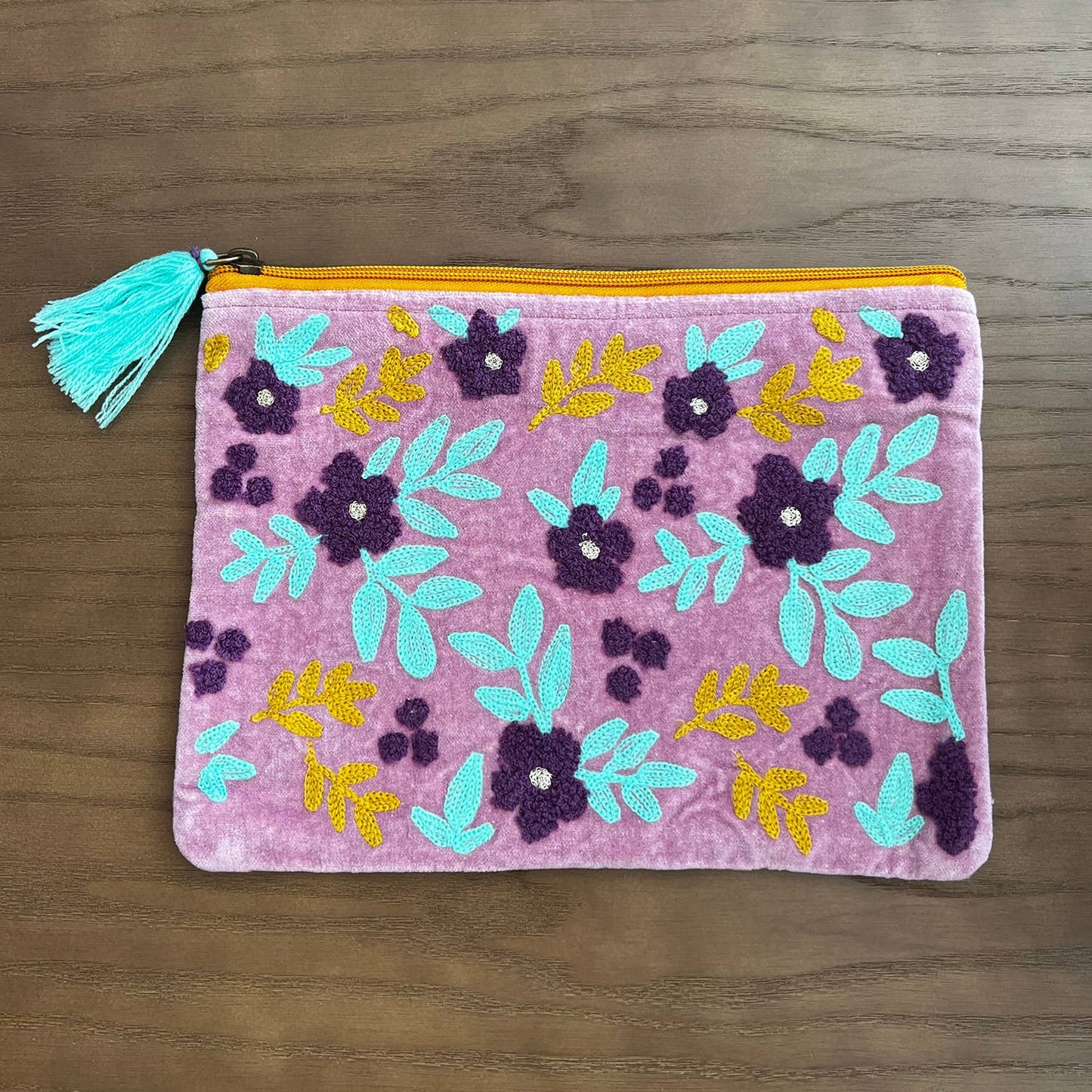 Floral Embroidery on Lavender Coin Purse