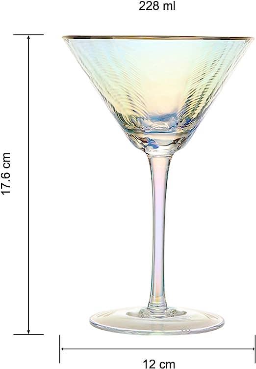 Iridescent Hammered Martini Glasses - Gold Rim 8oz