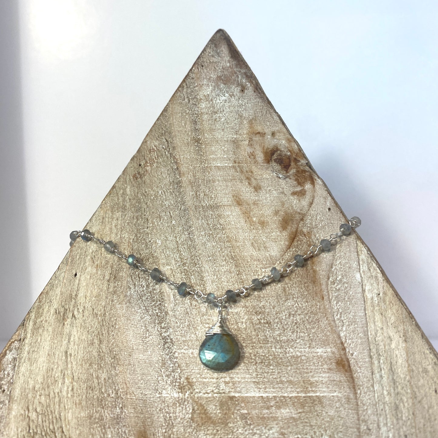 WRAPPED SS LABRADORITE TEARDROP NECKLACE