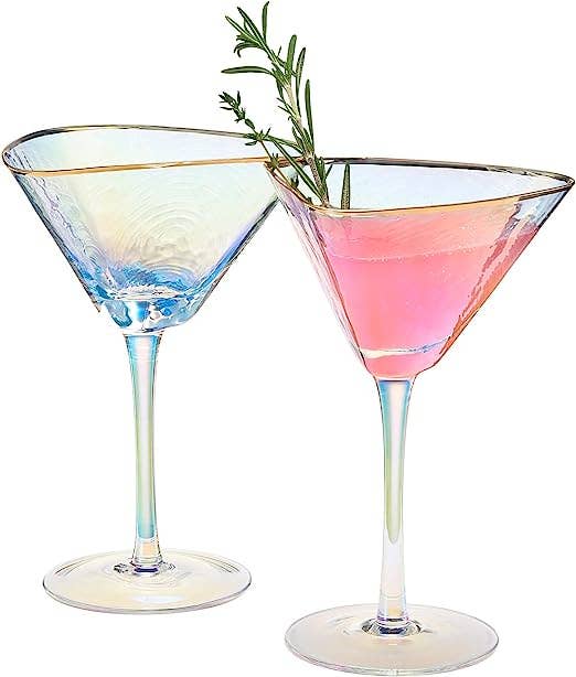 Iridescent Hammered Martini Glasses - Gold Rim 8oz