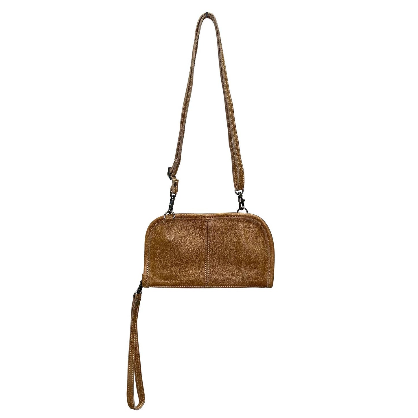 Leather Crossbody Wrist Wallet Caramel