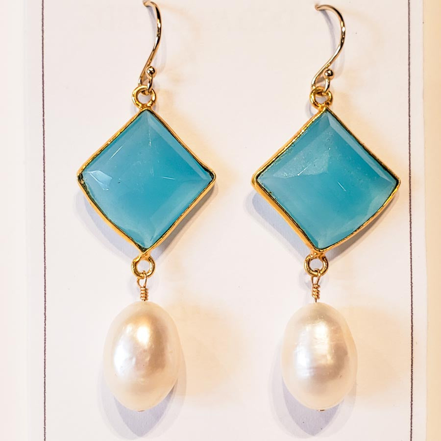 Chalcedony & Pearl Earrings