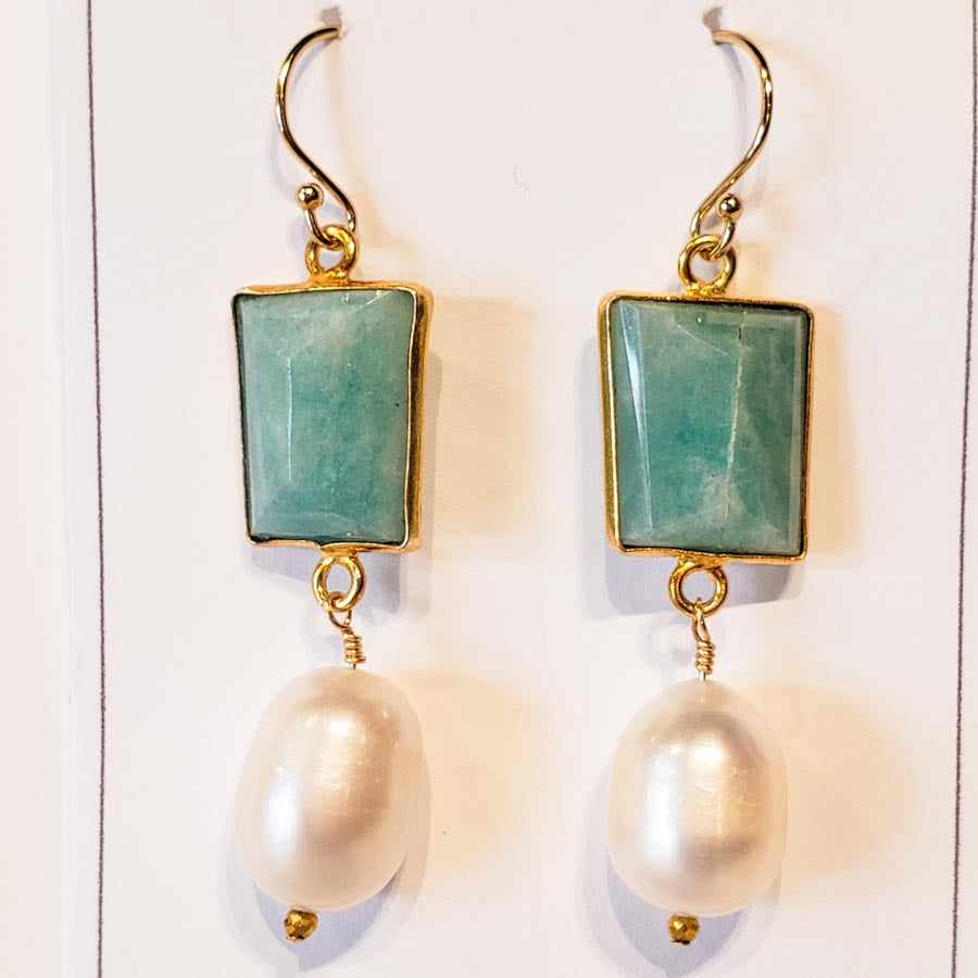 Amazonite & Pearl Earrings