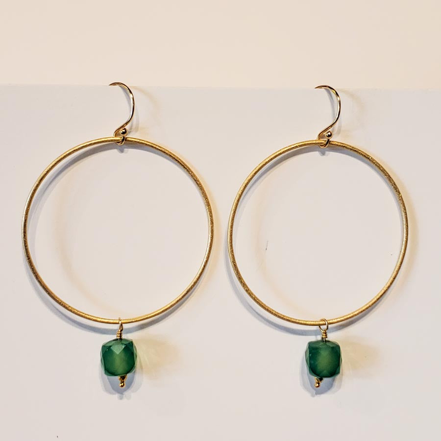 Green Onyx Gold Round Earrings