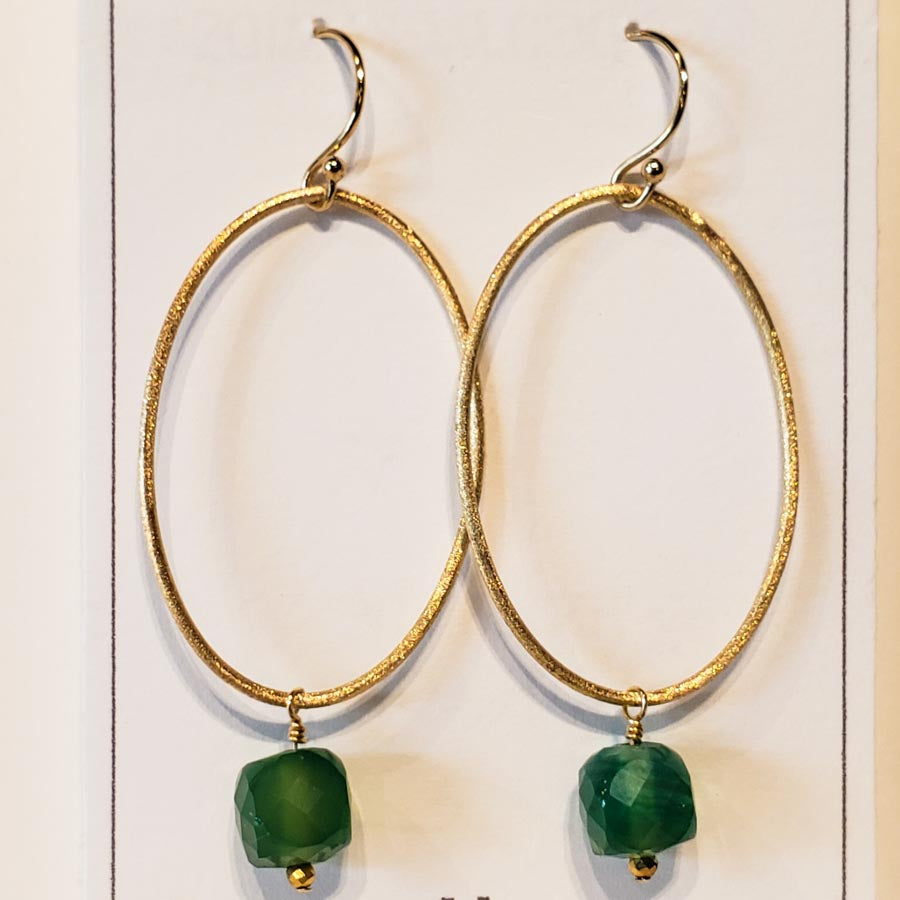 Green Onyx Gold Oval Earrings