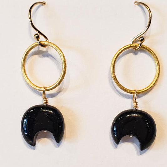 Black Onyx Crescent Earrings