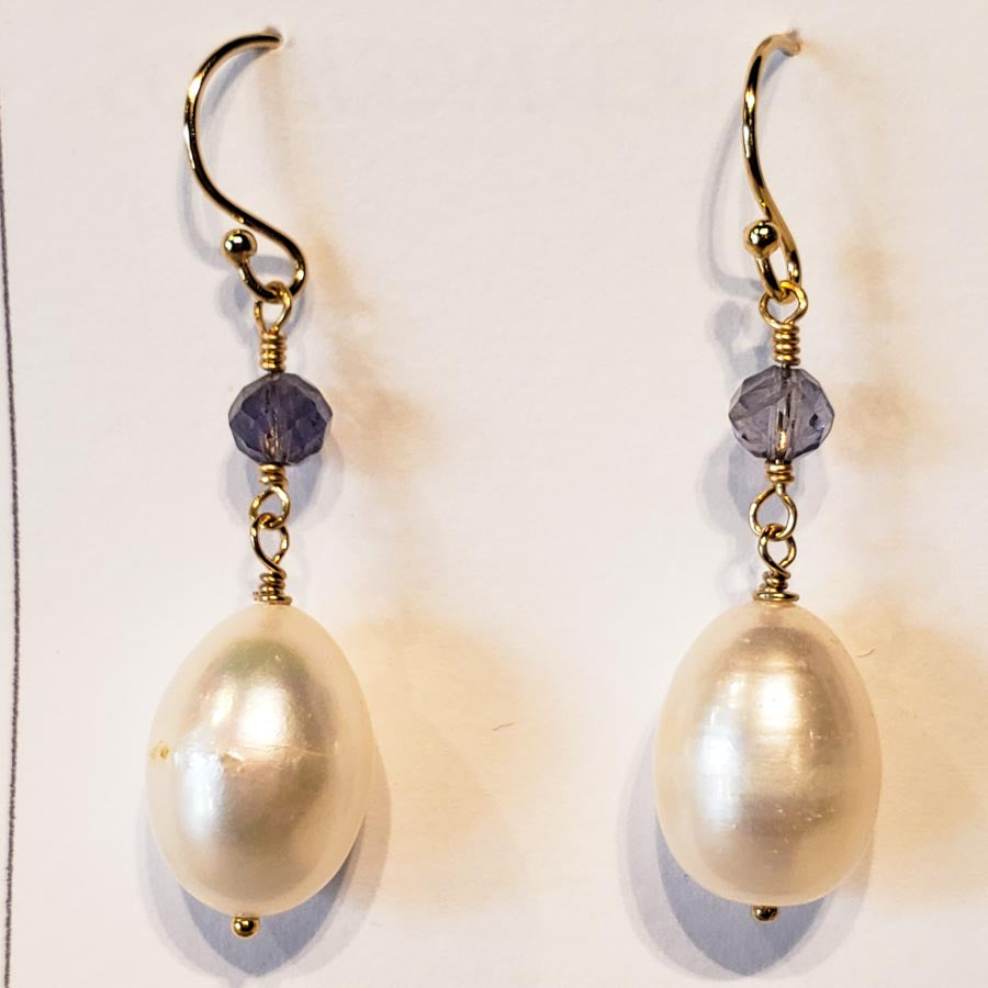 Pearl & Iolite Earrings