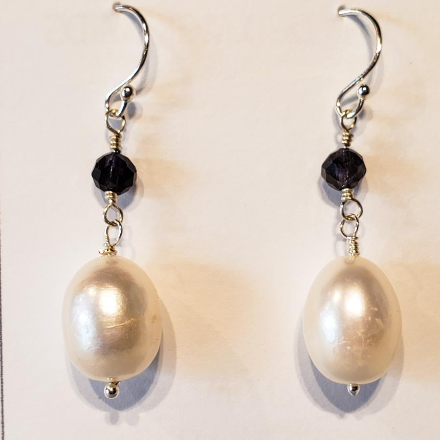 Pearl & Iolite Earrings