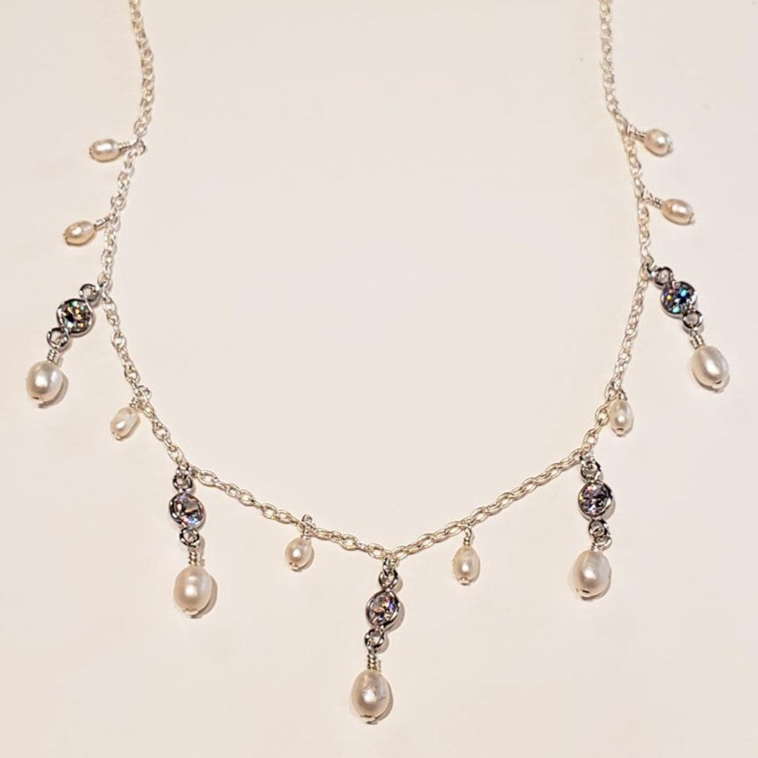 Pearl & CZ Sterling Necklace