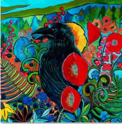 TRIPTYCH BERRY PICKER RAVEN (SQUARE)