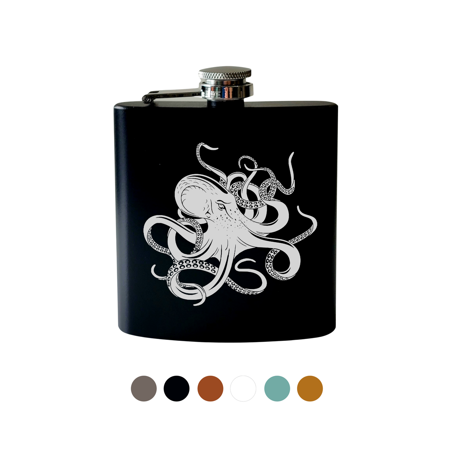 Flask- Octopus Kraken: Leather / Teal