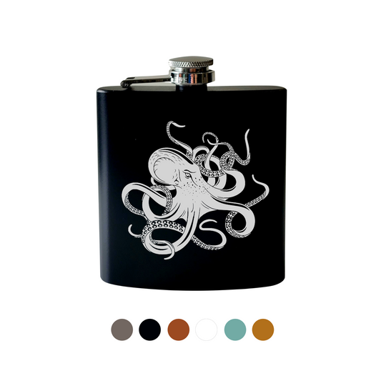 Flask- Octopus Kraken: Leather / Gray