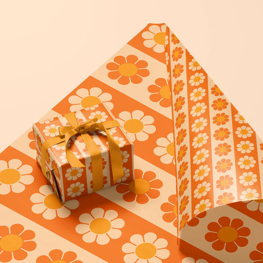 Gift Wrap | Orange Daisy Stripe