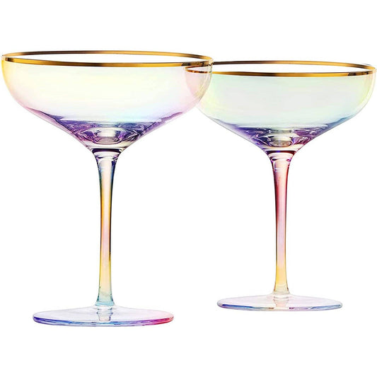 Large Iridescent Gilded Coupe Glass