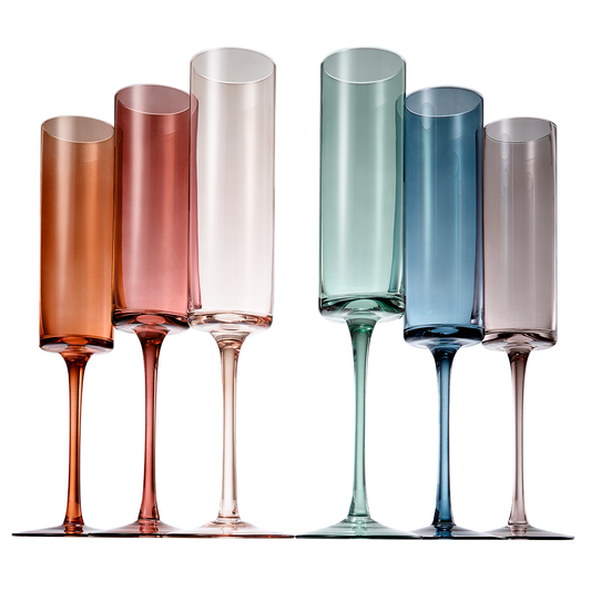 Khen Muted Rainbow Champagne Flute Stemmed Glass