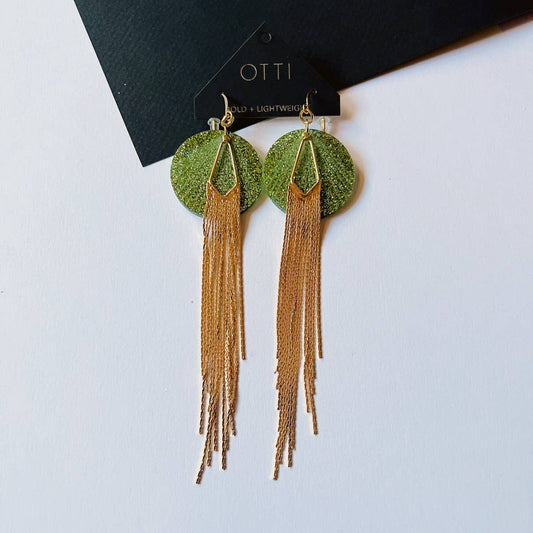 18K Gold Glamour Fringe earring: OLIVE glitter acrylic