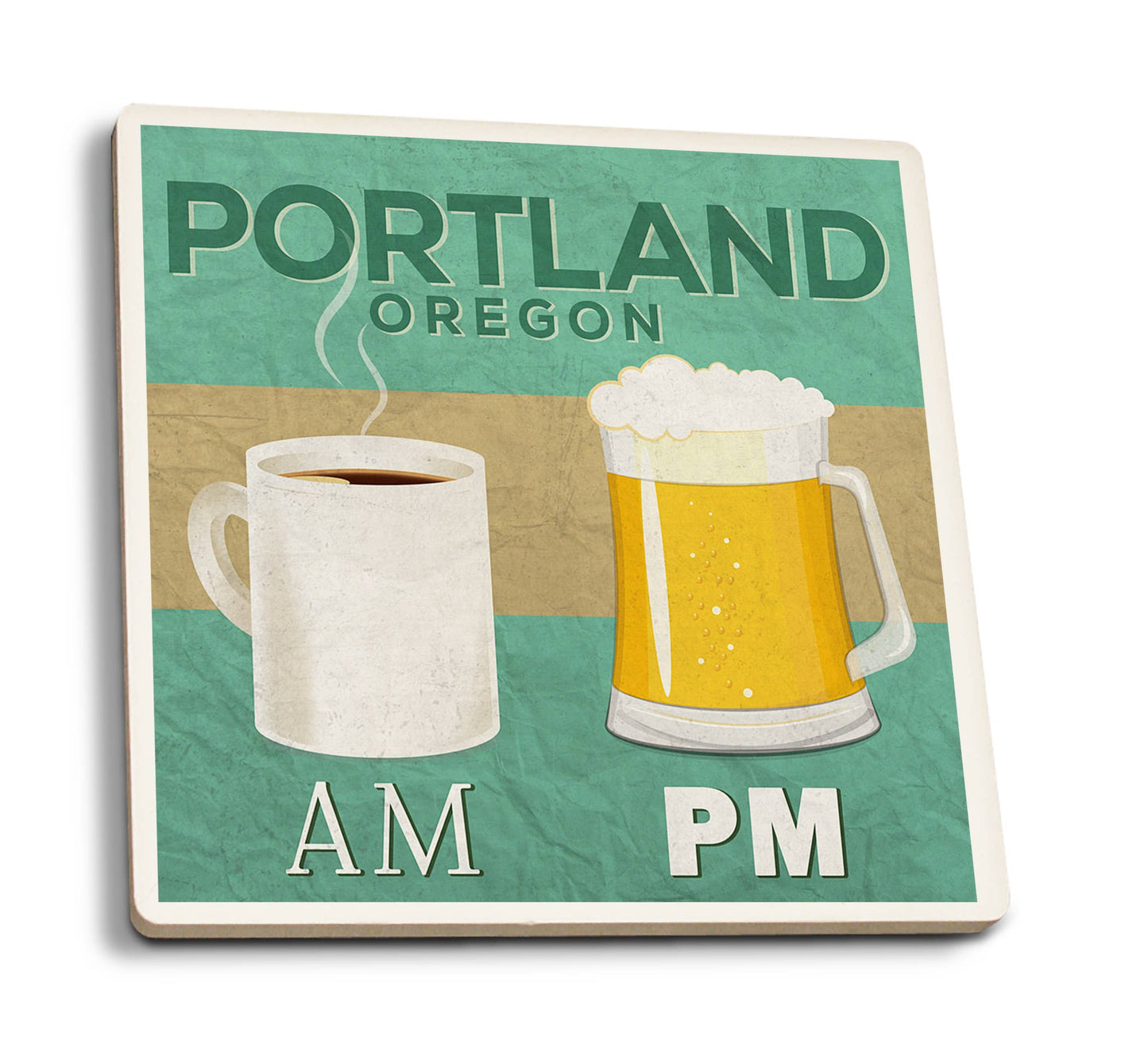 CERAMIC COASTER Portland, Oregon Coffee AM, Beer PM