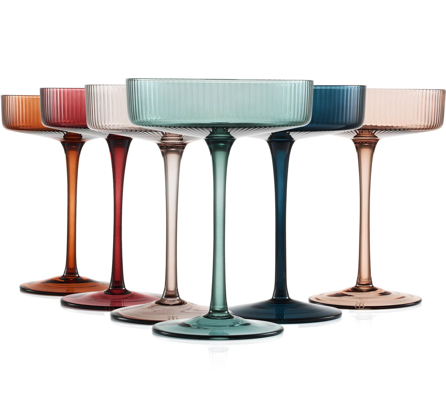 Art Deco Ribbed Pastel Coupe & Cocktail Glass
