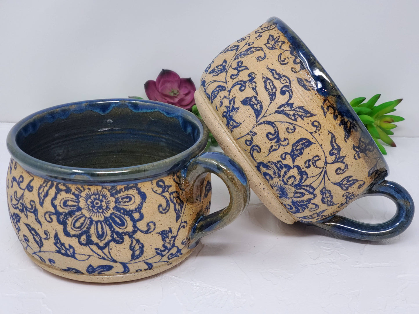 Rustic Victorian Blue Floral Soup Bowl
