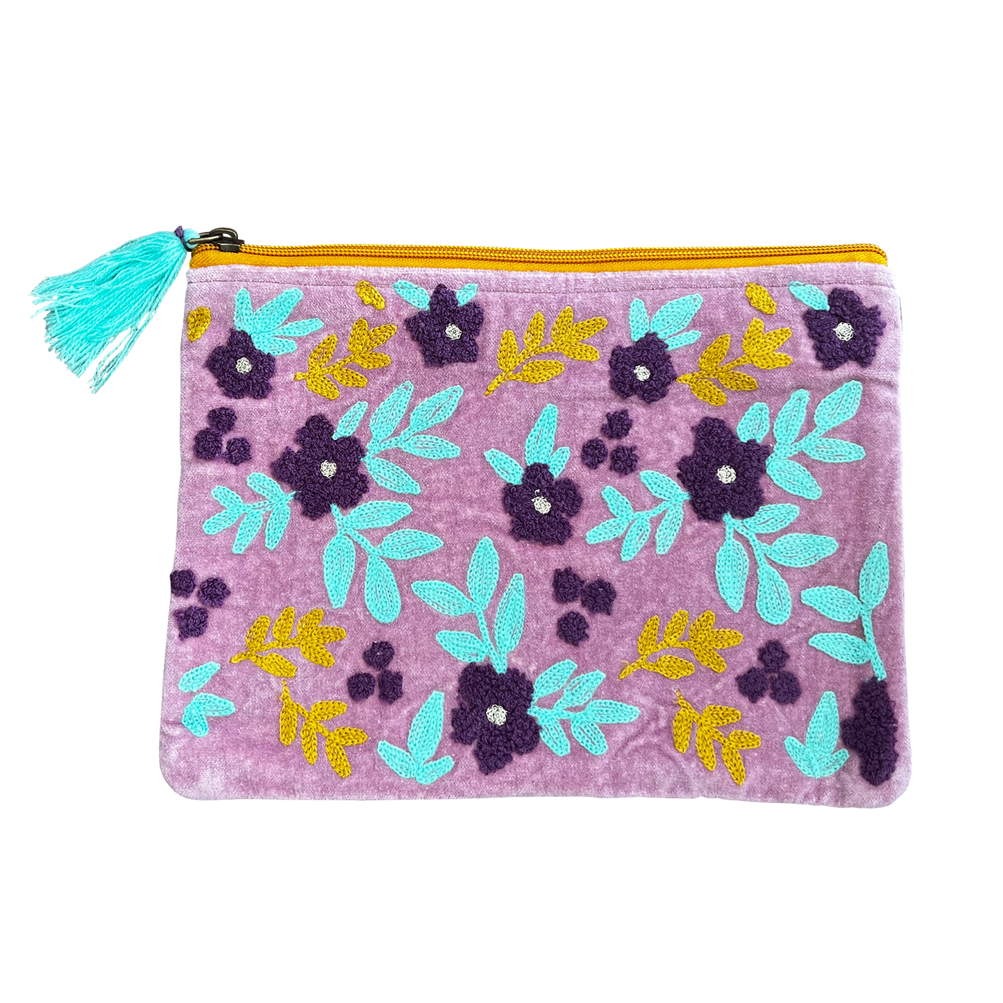 Floral Embroidery on Lavender Coin Purse