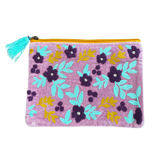 Floral Embroidery on Lavender Coin Purse