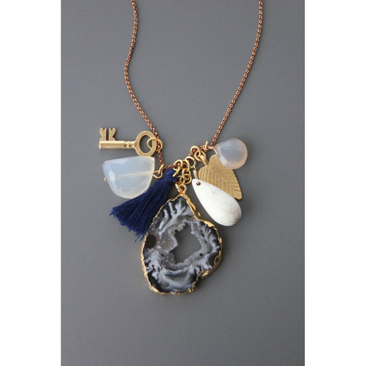 Druzy and chalcedony charm necklace