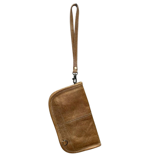 Leather Crossbody Wrist Wallet Caramel