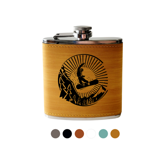 Flask- Snow Boarding: Leather / Brown