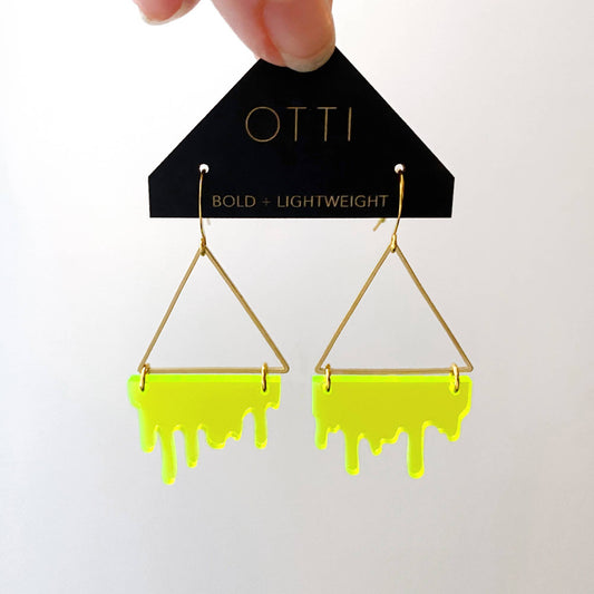 Dripping "Slime" Acrylic Triangle Earrings: Fluorescent Green