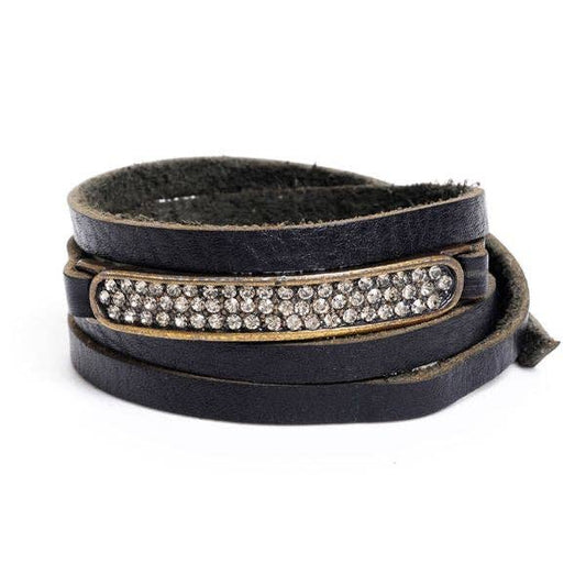 Crystal ID Leather Wrap Bracelet