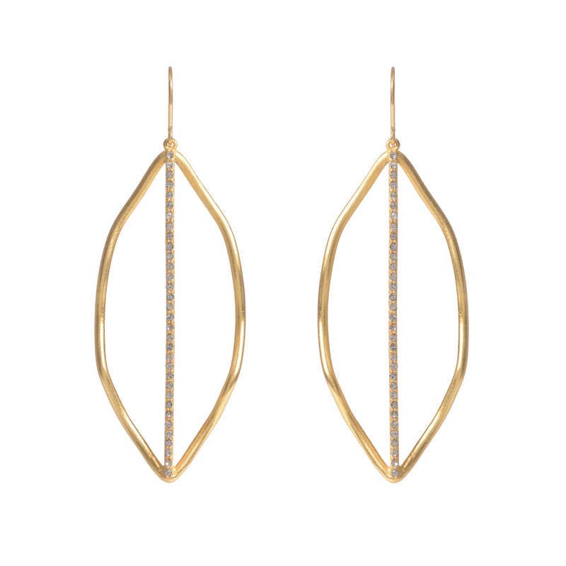 leaf with crystal line earrings, black diamond