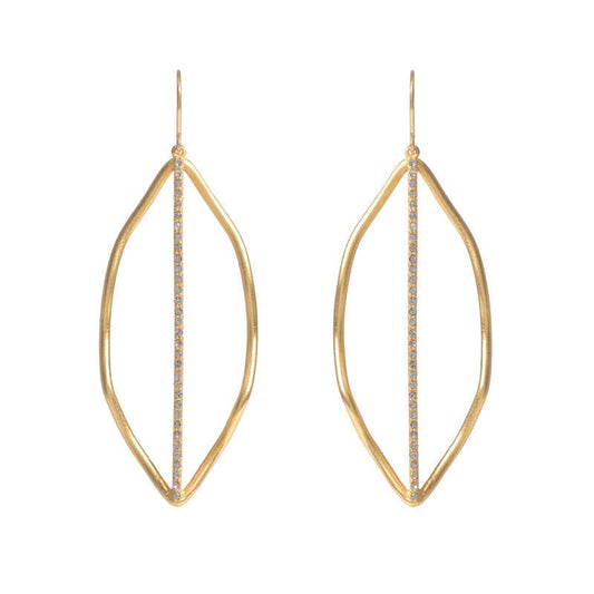 leaf with crystal line earrings, black diamond